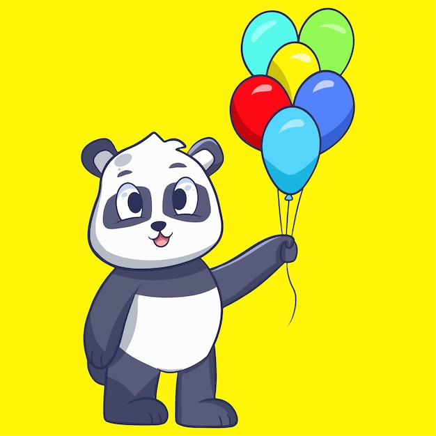 Вектор Забавная милая мультяшная панда с воздушными шарами