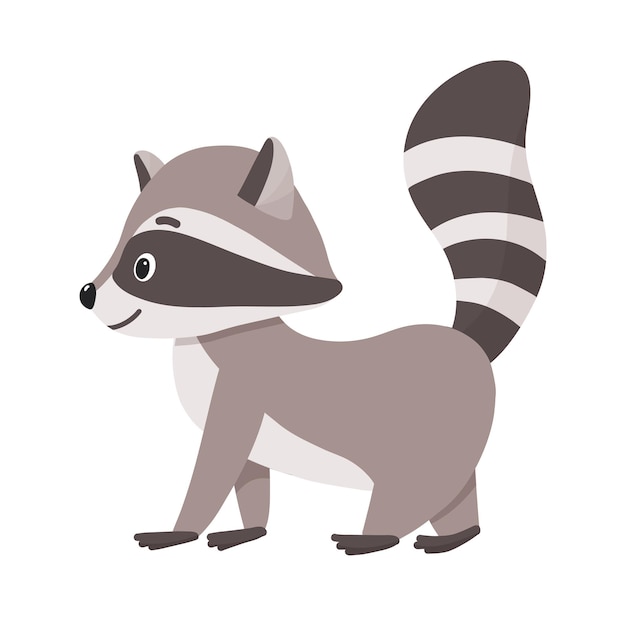 Funny cute cartoon raccoon Vector illustration of small raccoon character