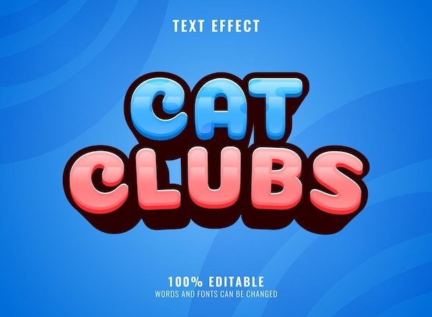 Divertente simpatico gatto club 3d cartone animato gioco logo effetto testo titolo