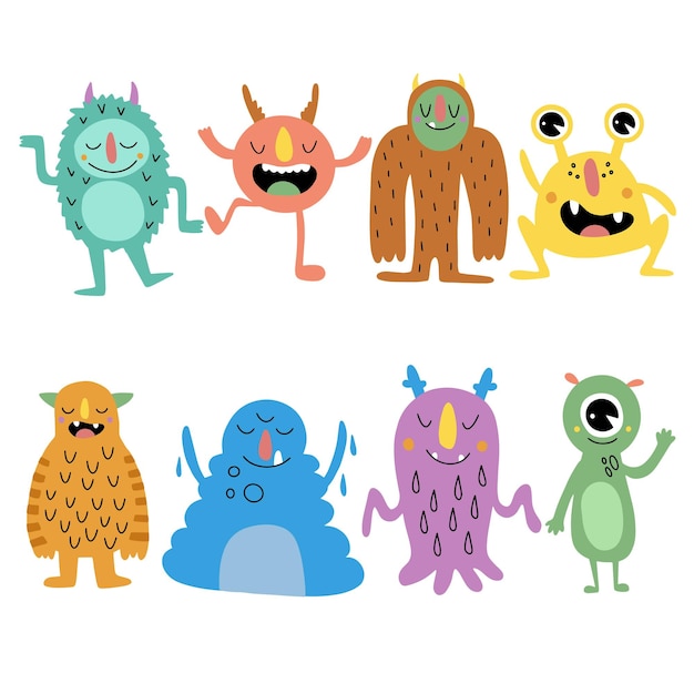 Funny and cute colorful halloween monsters vector illustration isolated on white background for your design