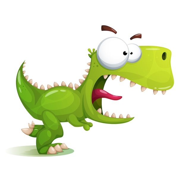 Funny, cute, crazy dinosaur illustration.