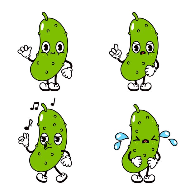 Funny cute cucumber characters bundle set