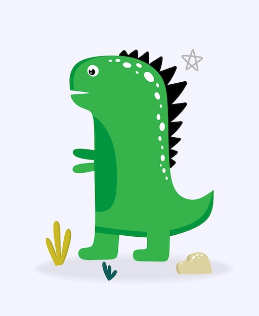 Funny cute dinosaur green on a light background For textiles packaging paper posters backgrounds