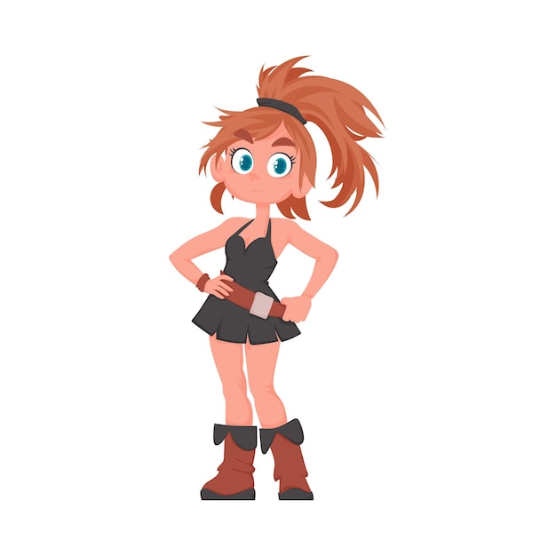 Funny and cute female pirate Girl in a pirate costume Cartoon style