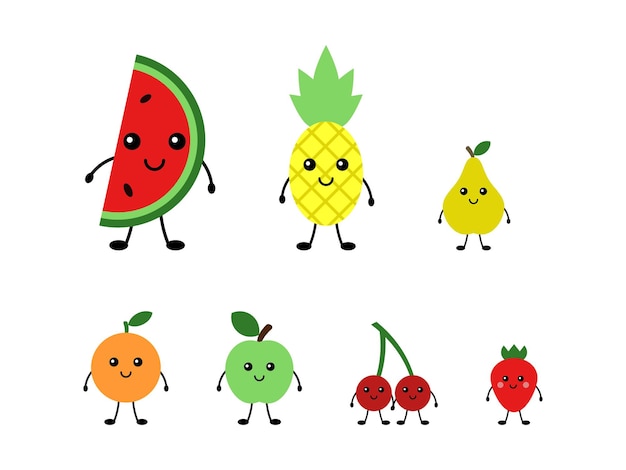 Funny cute fruits and berries vector