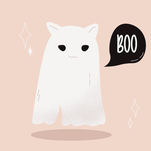 Funny cute ghost cat illustration happy Halloween boo