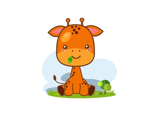 Funny and cute giraffe smiling on a white background