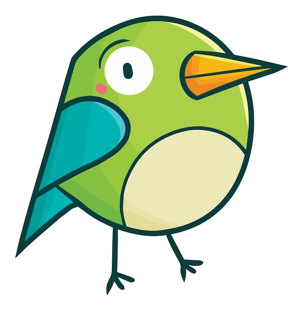 Funny and cute green rounded bird standing cartoon illustration