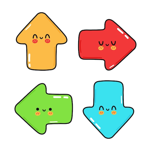 Funny cute happy arrows characters bundle set