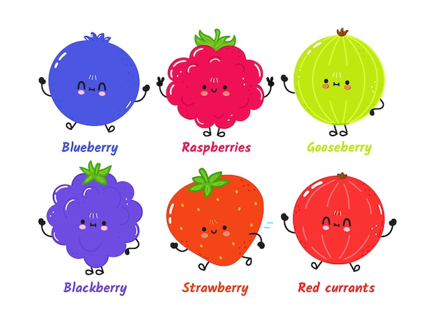 Funny cute happy berries characters bundle set