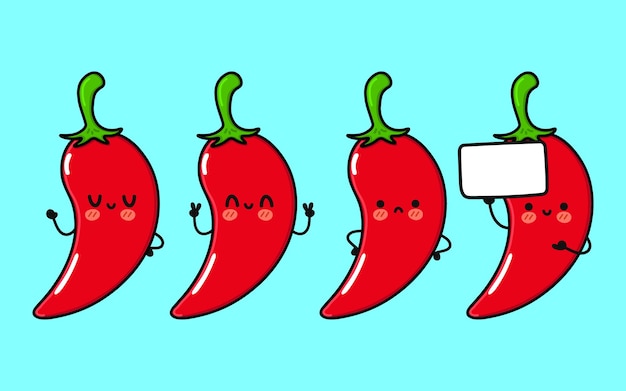 Funny cute happy chili pepper characters bundle set