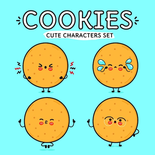 Funny cute happy cookies characters bundle set