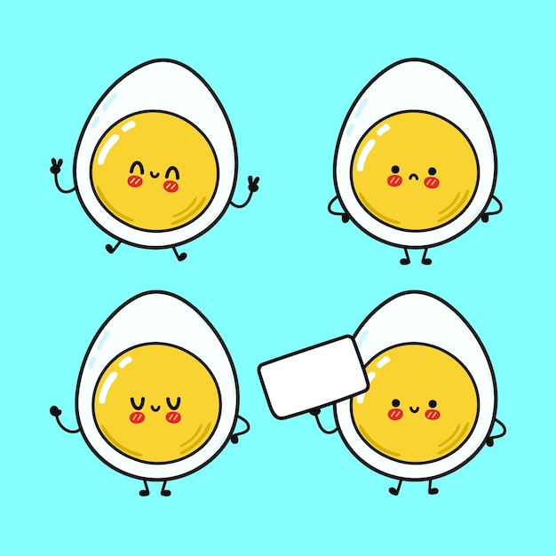 Funny cute happy egg characters bundle set