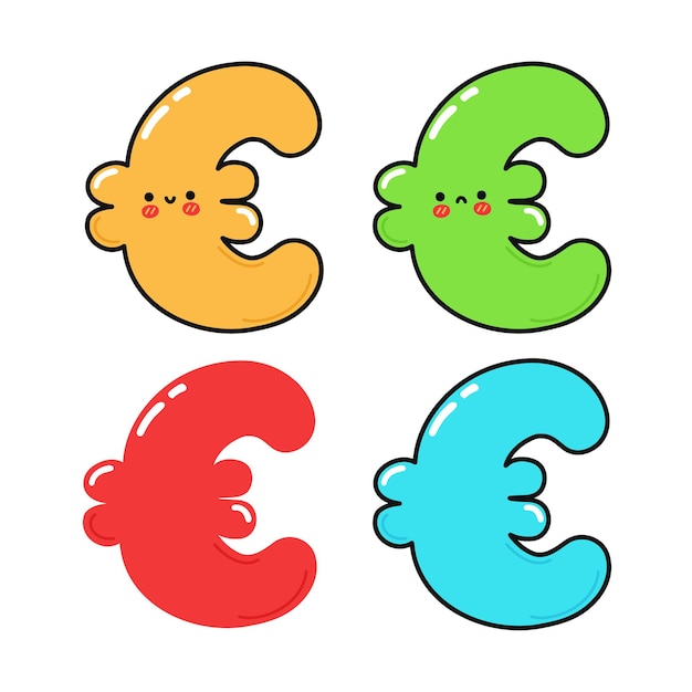 Set di divertenti e simpatici personaggi euro felici