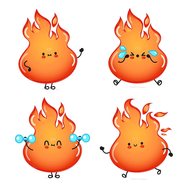 Funny cute happy fire characters bundle set