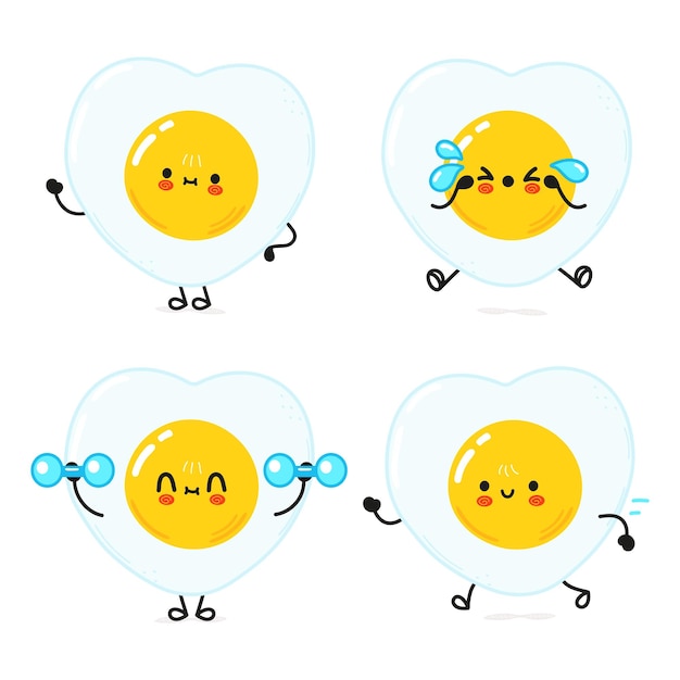 Набор забавных милых счастливых персонажей жареных яиц