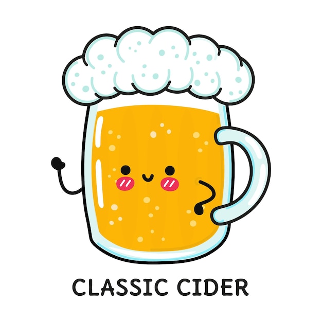 Funny cute happy glass of beer classic cider
