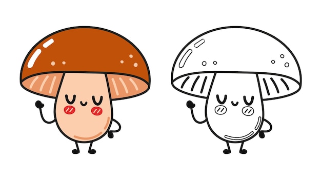 Funny cute happy mushroom characters bundle set