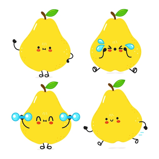 面白いかわいい幸せな梨のキャラクターバンドルセット