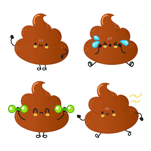 Vector funny cute happy poop characters bundle set