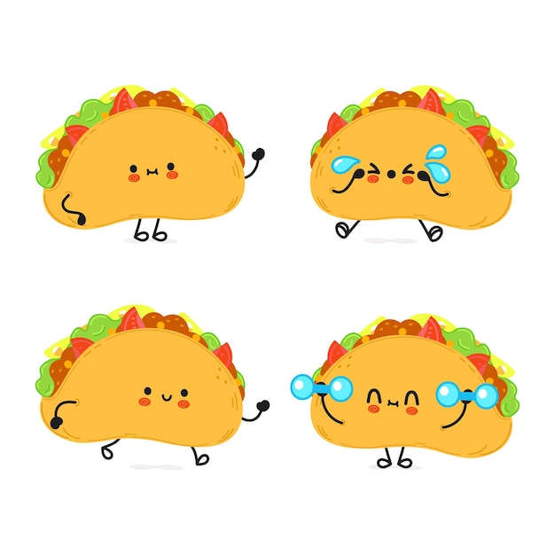 Set di pacchetti di personaggi divertenti e felici di taco