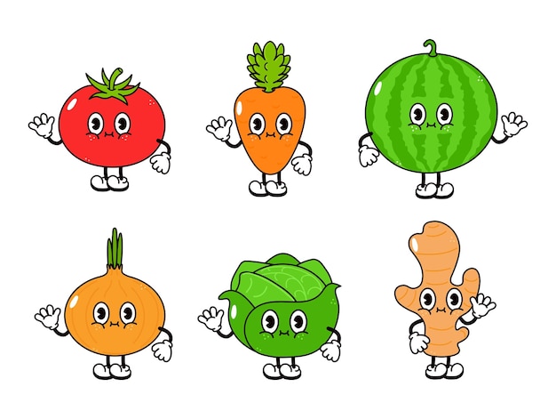 Funny cute happy vegetables characters bundle set