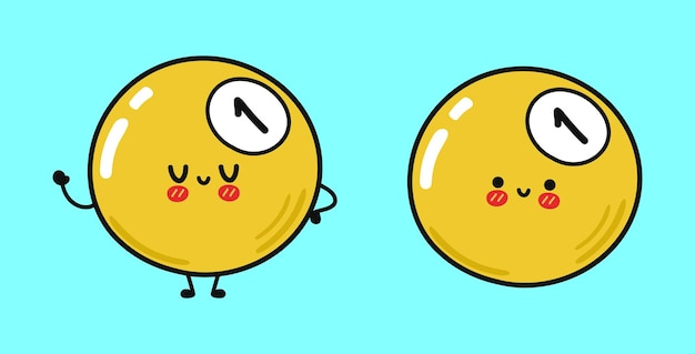 Funny cute happy yellow billiard ball characters