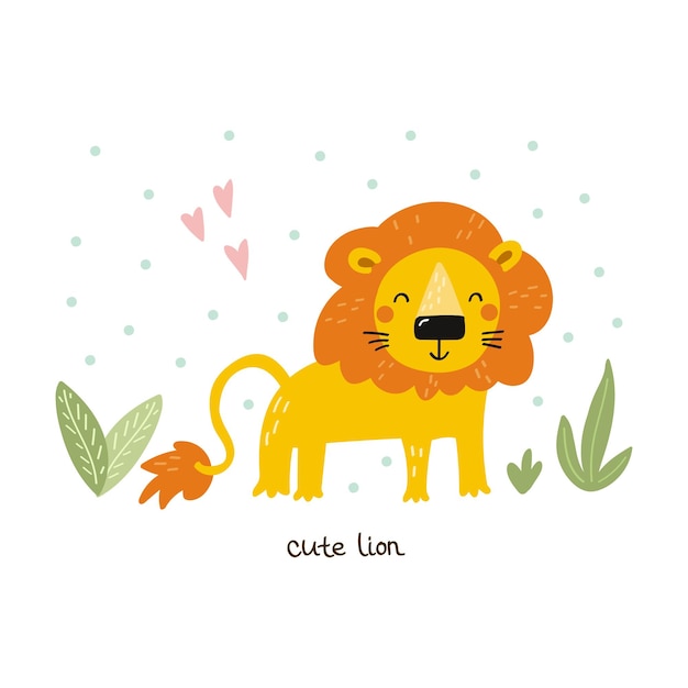 Funny cute lion cartoon style