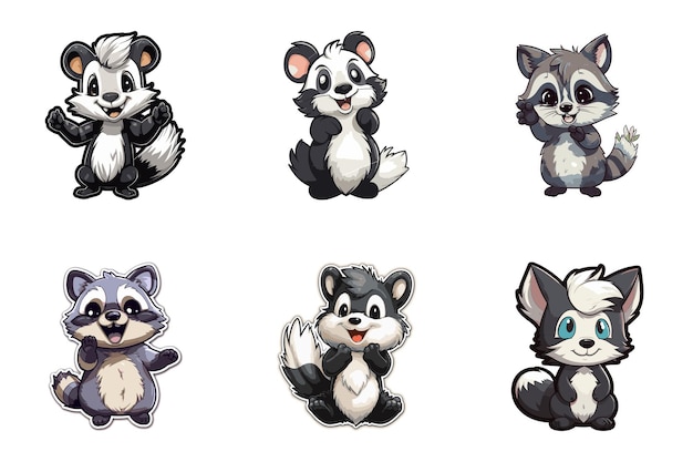 Funny and cute raccoon set Vector illustration