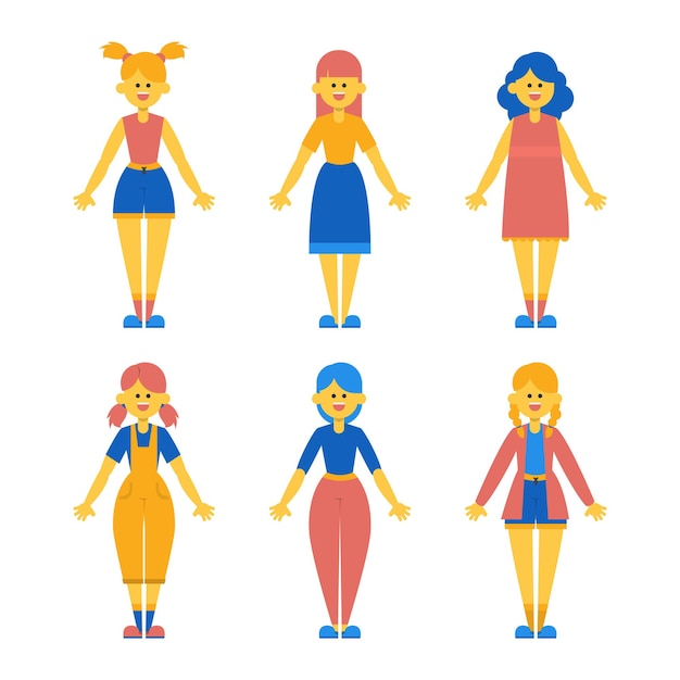 Vector funny and cute set of girls in different clothes