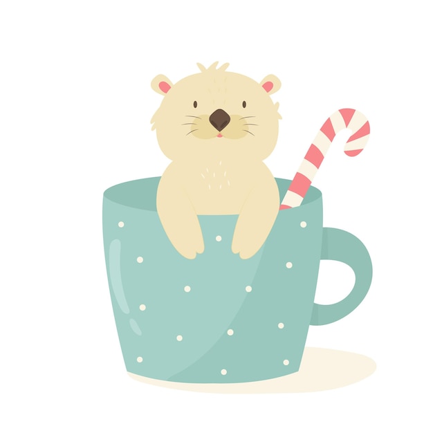 Vector funny cute sloth sitting in a coffee cup