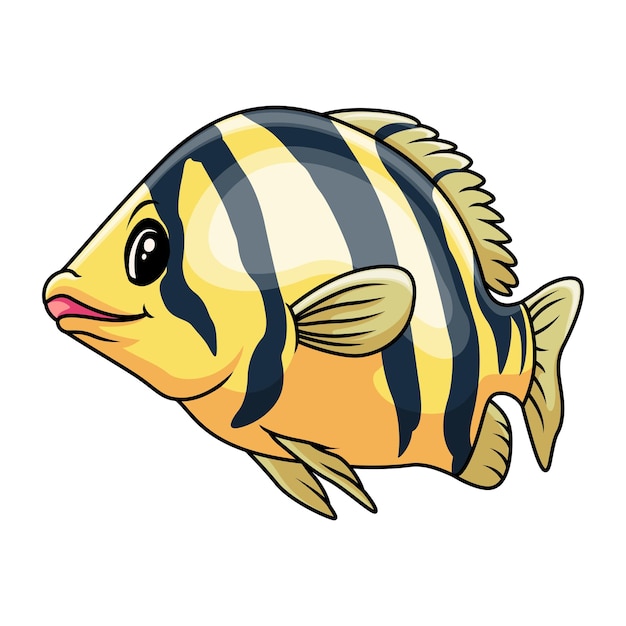 Vector funny cute tiger fish cartoon