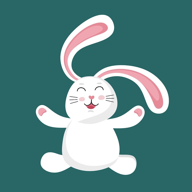 Funny cute white rabbit Illustration of a character Vector illustration