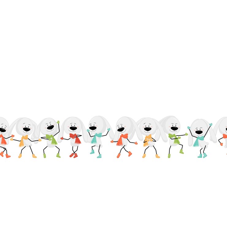 Vector funny dancing bunnies border