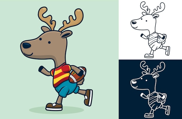 Funny deer playing rugby.   cartoon illustration in flat icon style