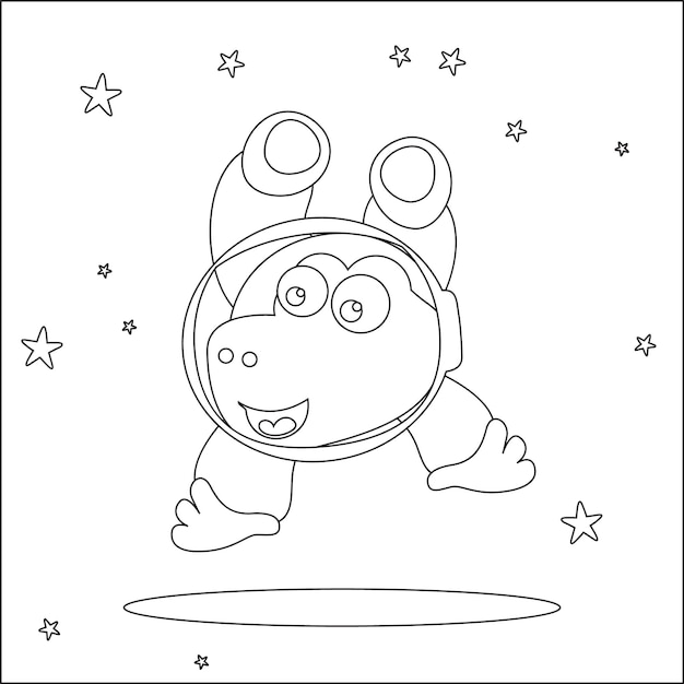 Premium Vector  Funny dino astronaut in space dinosaur in outer space  vector handdrawn coloring children's