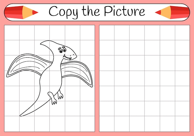 Funny dinosaur Copy the picture Coloring book Educational game for children Cartoon vector illustration