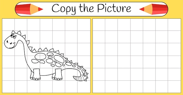 재미있는 공룡 그림을 복사 색칠하기 책 어린이를위한 교육 게임 만화 벡터 일러스트 레이션