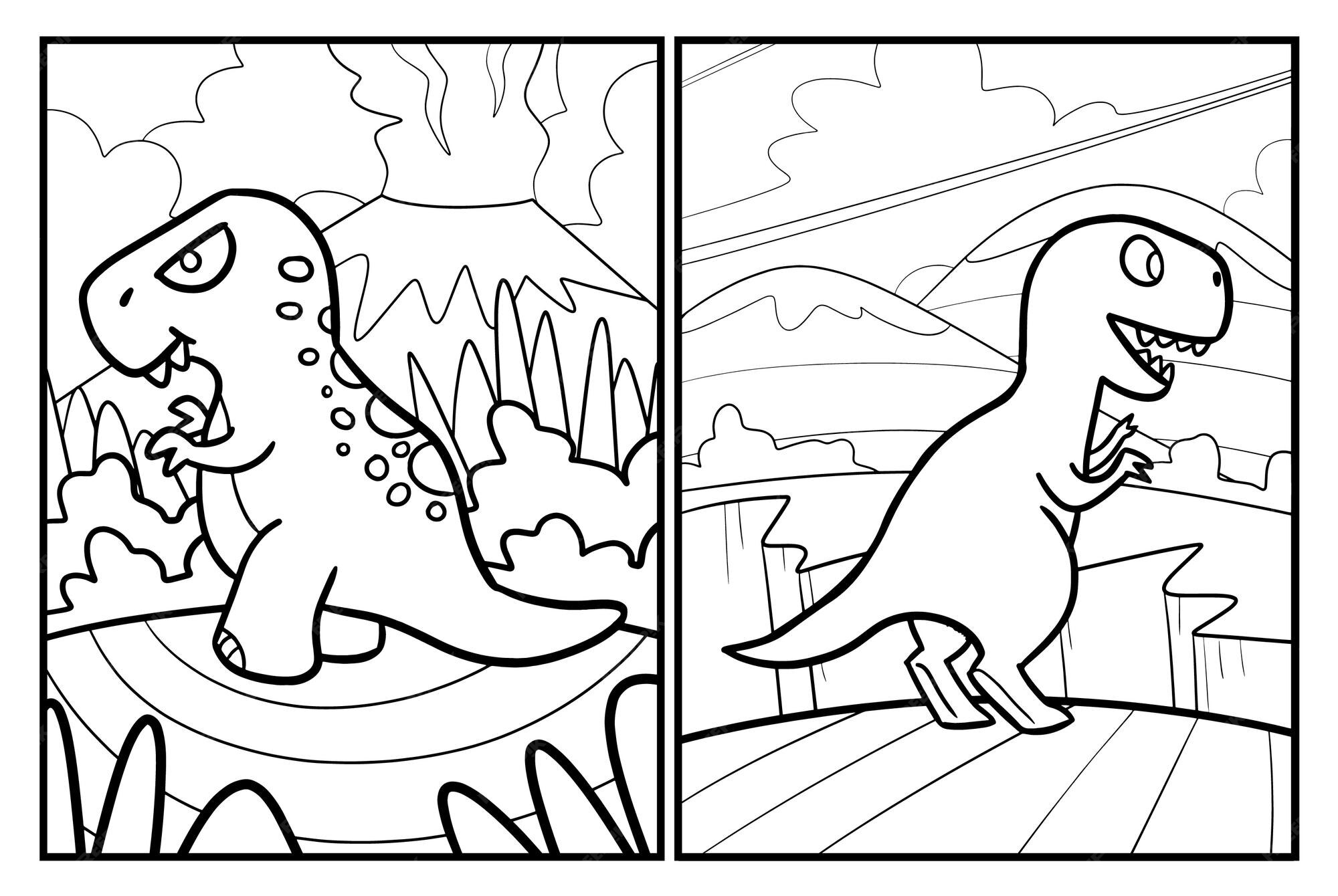Premium Vector | Funny dinosaurs cartoon coloring page