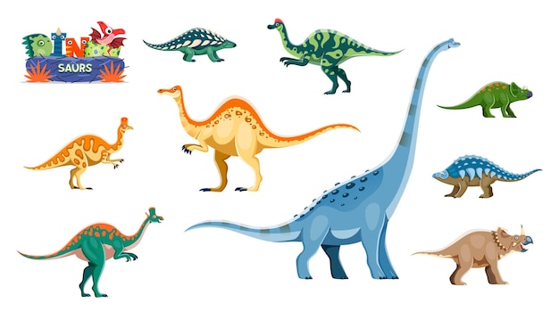 Vector funny dinosaurs cartoon funny personages set