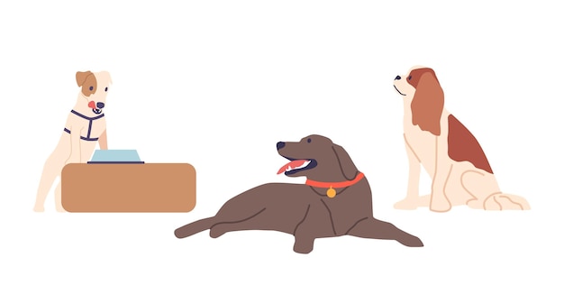 Vettore cane divertente canini divertenti con buffonate giocose che portano gioia e risate a coloro che li circondano le loro espressioni sciocche e il loro comportamento esilarante li rendono adorabili compagni cartoon vector illustration