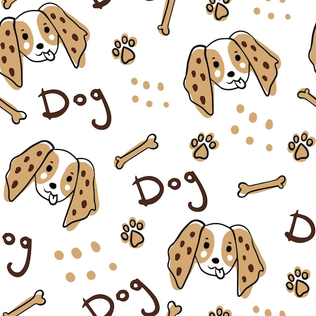 Funny dog doodle seamless pattern