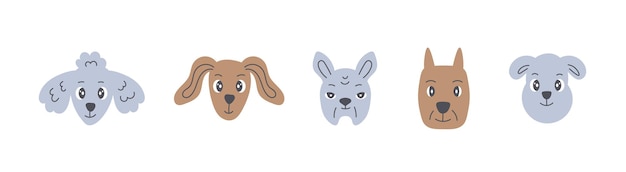 Vector funny dog head vector set