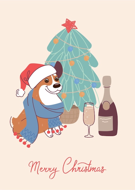 Смешная собака вельш корги на рождественской открытке