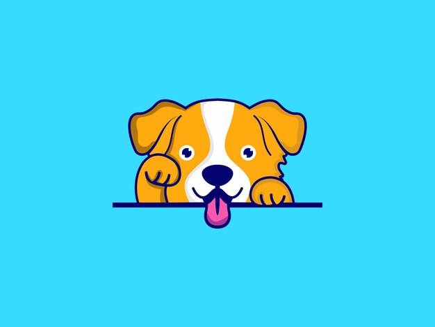 Funny dogs paws up over blue wall vector illustration