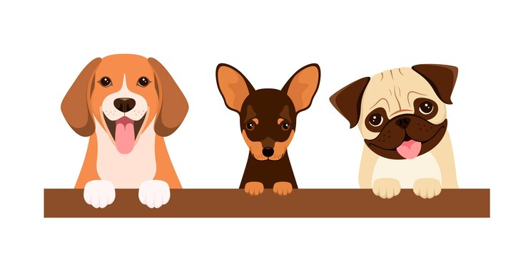 白い背景の上の面白い犬漫画のデザイン