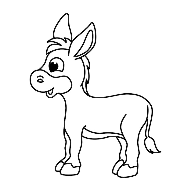 Vector funny donkey cartoon coloring page