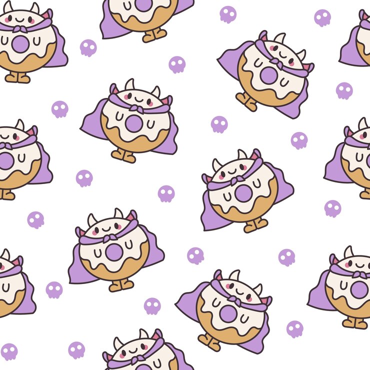 Vector funny donut cartoon character seamless pattern