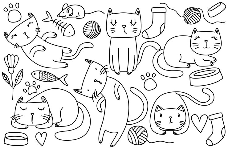Vector funny doodle cats sketch.