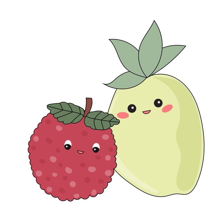 Vector funny doodle fruit berry character icon cartoon positive hand drawn outline fresh vitamin food sign